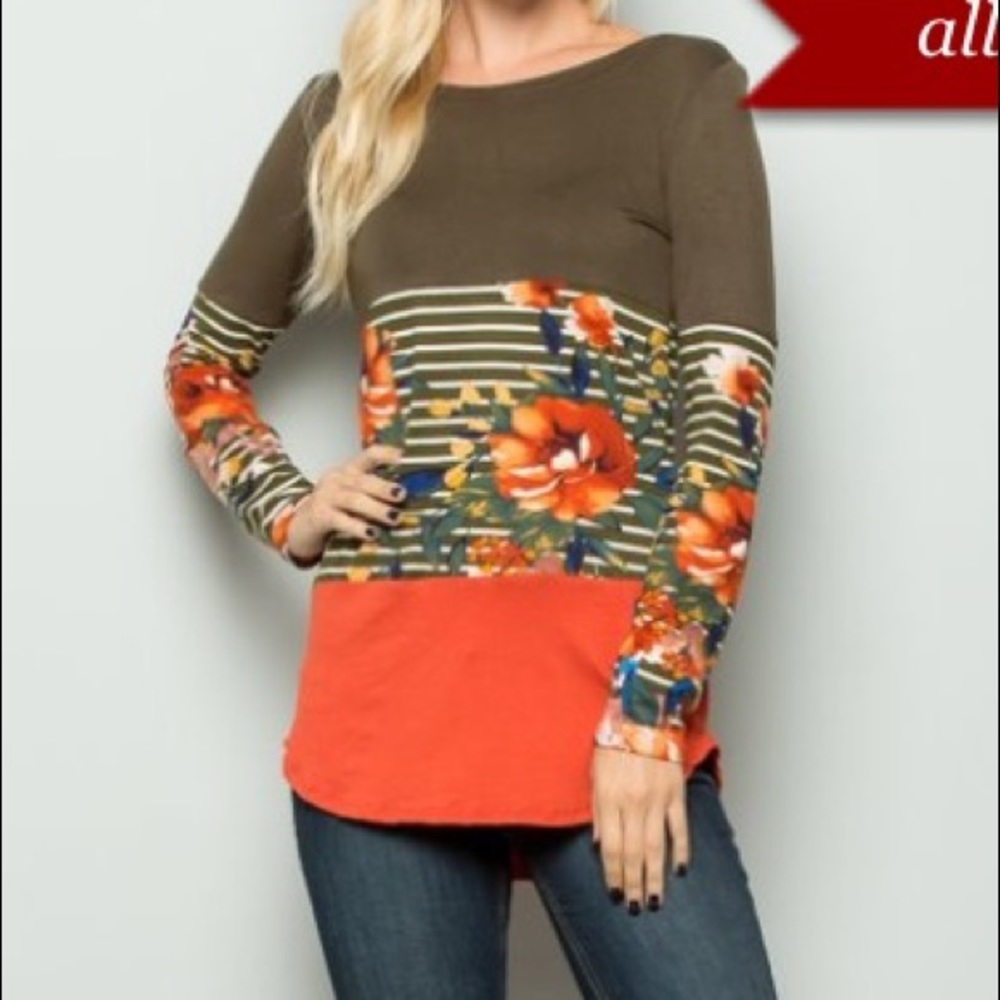 Olive & Orange Flower Tunic